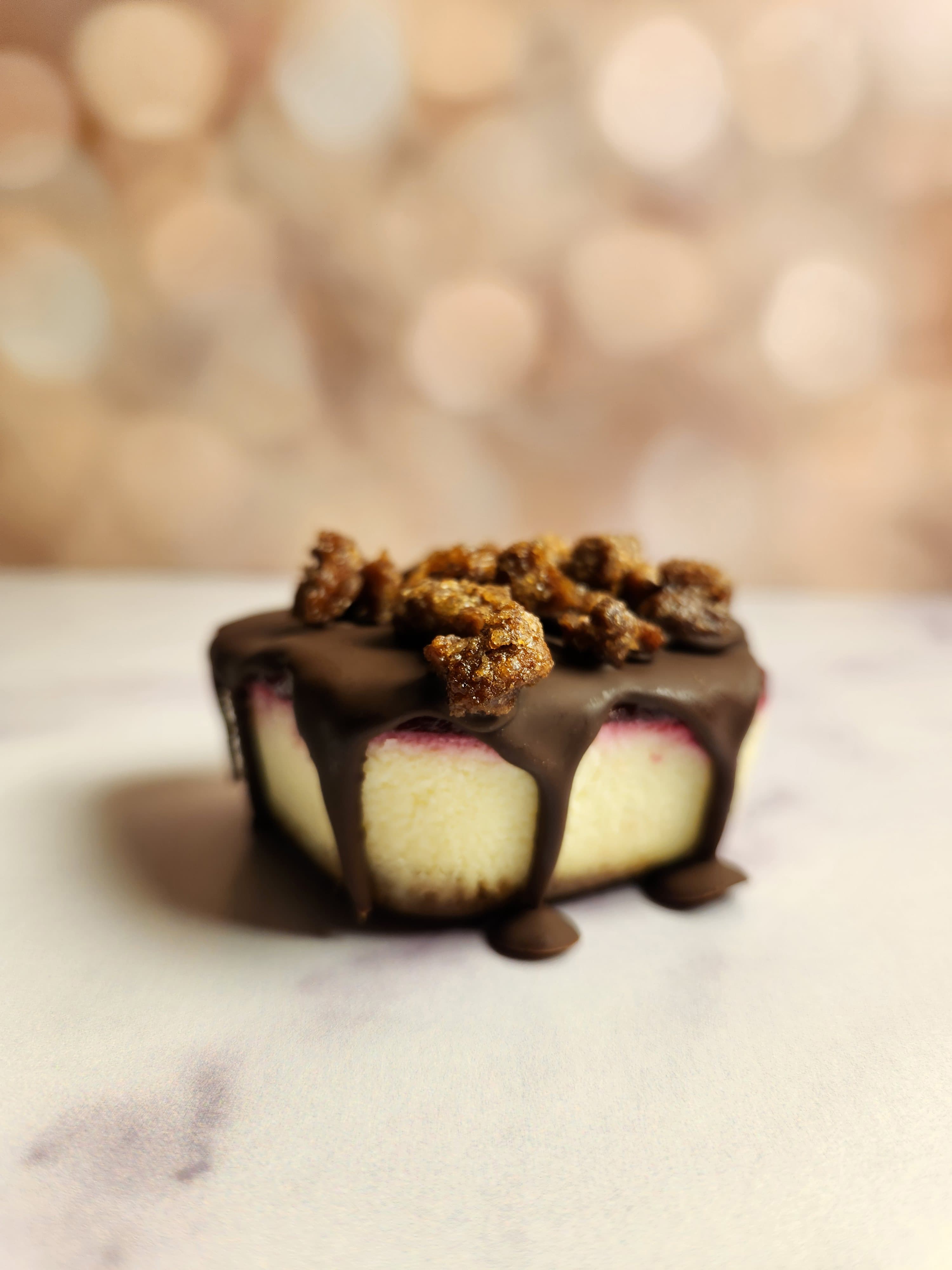Chocolate Covered Cranberry Walnut Cheesecake